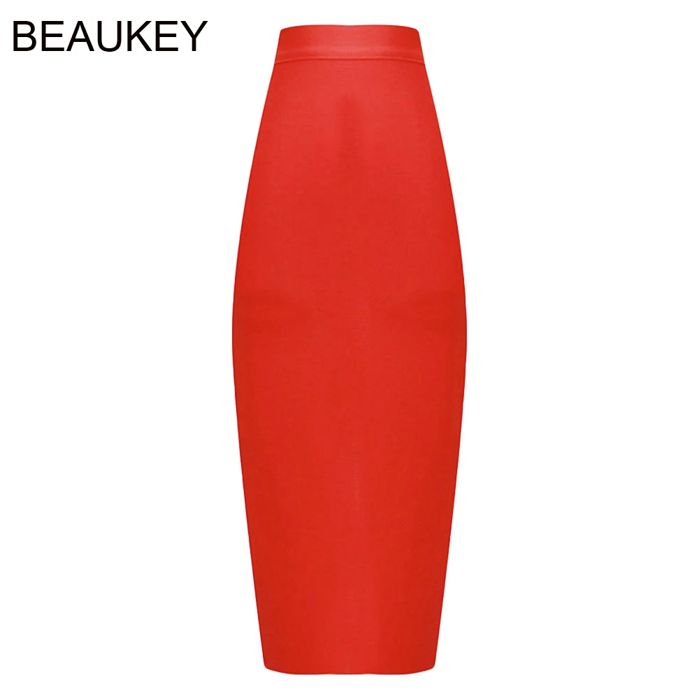 BEAUKEY 2018 синяя юбка карандаш до середины икры бандажная длинная облегающая