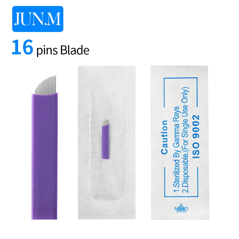 

0.2mm 100pcs Tattoo Needle Accessories Permanent Makeup Sterilized Purple 16pins Super sharp Microblading Blade For Eyebrow Lip