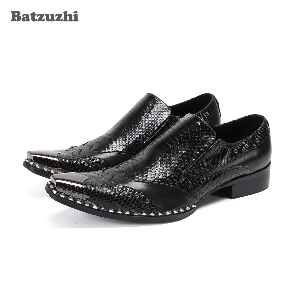 

Batzuzhi Italian Style Men's Shoes Black Genuine Leather Dress Shoes Men Special Metal Toe Business Formal Oxford Shoes, EU38-46