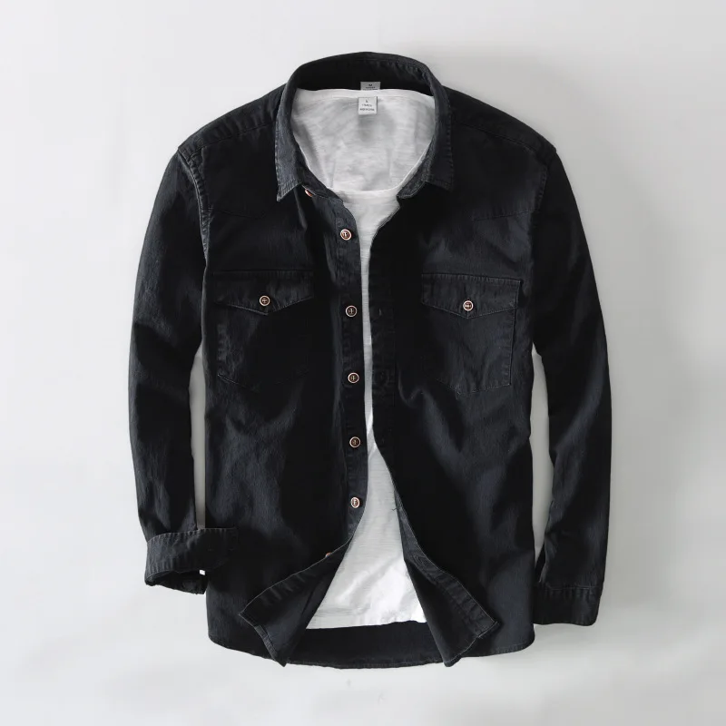 Длинные мужские повседневные рубашки с карманами хаки армейский зеленый черный