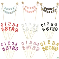 number 0 9 cake topper birthday anniversary wedding party digit cupcake toppers flags kids baby shower 1 st birthday decoration