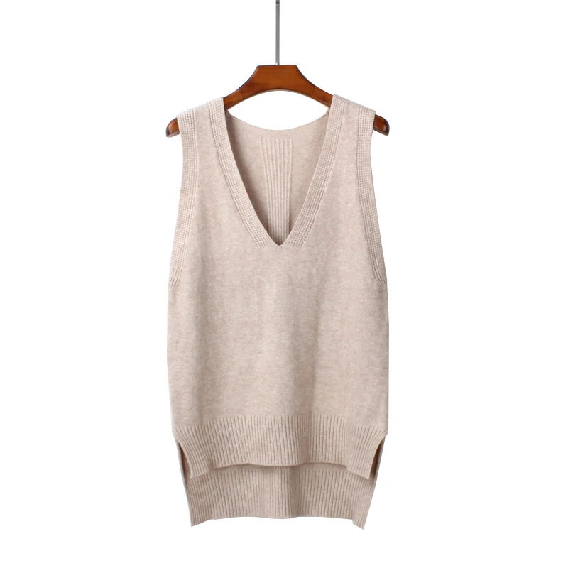 

2020 Autumn Cashmere Knitted Vest Women Both Sides Split Loose Vest Waistcoat Female poncho pull Sleeveless Pullover Sweater