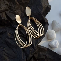 korea 925 silver needle cool wind earrings europe and america long geometric oval simple matte frosted women