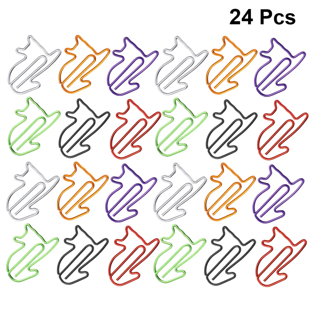 

24Pcs Lovely Cats Shaped Clips Paper Clips Creative Bookmarks Paper Needles Party Gift Office Hand Account Essentials(Green)