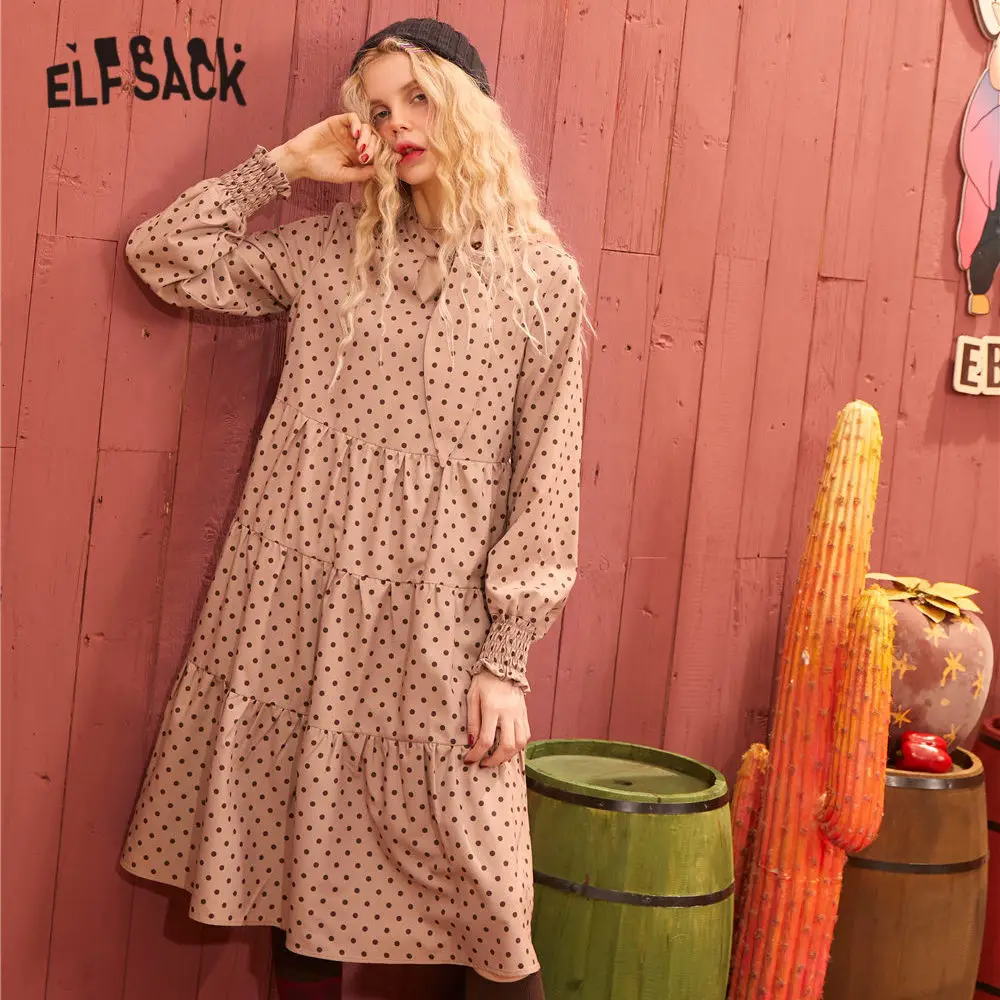 Женское винтажное Повседневное платье ELFSACK абрикосовое ТРАПЕЦИЕВИДНОЕ ПЛАТЬЕ в