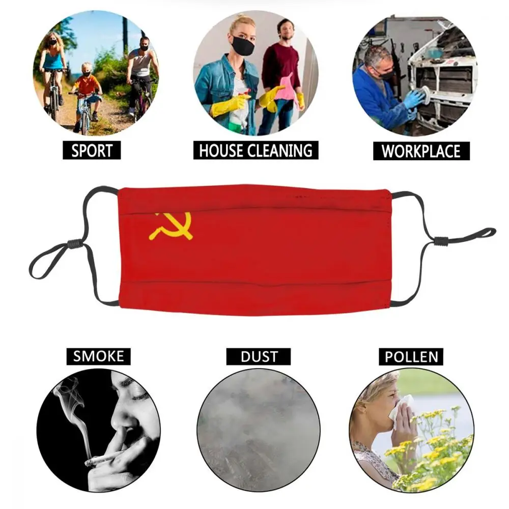 

Flag Of The Soviet Union Reusable Face Mask Unisex Adult Russian CCCP Dustproof Protection Cover Respirator Mouth Muffle