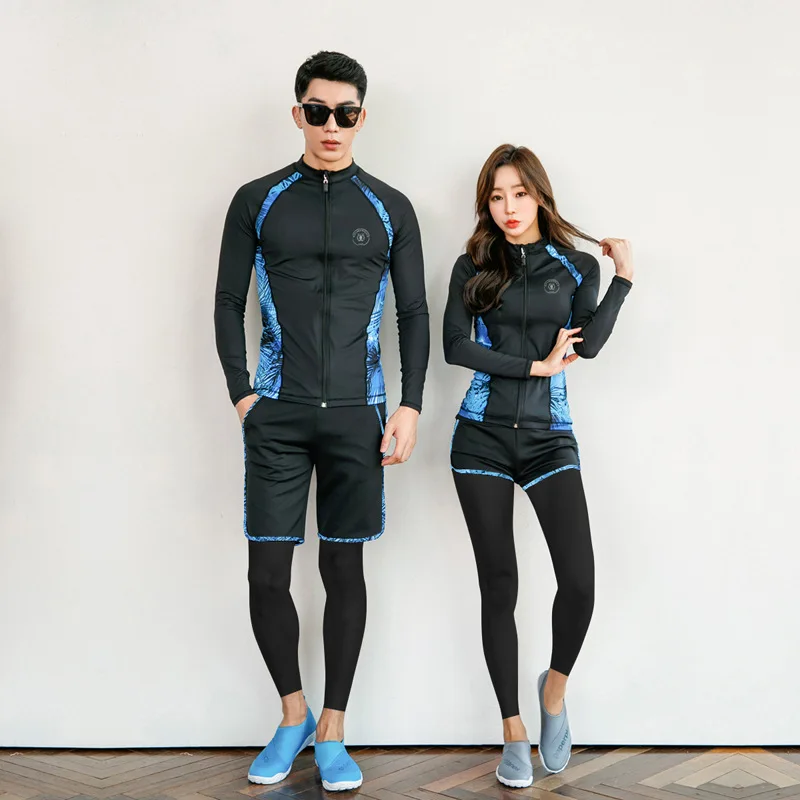 Men's Long Sleeve Zip Front Rashguard 3pcs set Swimsuit Full Body Dive Surf Snorkeling Suits Women 5pcs Yoga Fitness Jogger Suit
