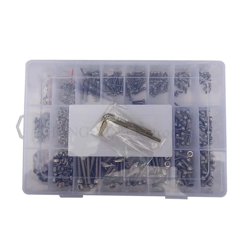 1080pcs bolt kit Stainless Steel Screw M2/M3/M4 Hex Socket Bolt and Nuts Washers with Wrench Set | Обустройство дома