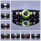 Кожаный браслет с флагом Южной Америки, Бразилия, Аргентина, Чили, Колумбия, флаг, плетеный браслет, подарок любителю футбола
