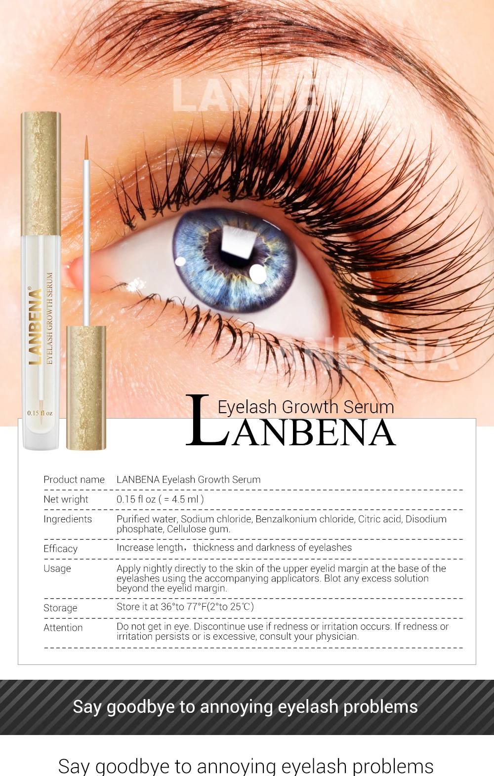 Lanbena Сыворотка для роста ресниц Сыворотки Lambena для ресниц реснички на глаза Eyewinker удлинение подтяжка бровей, стойкая краска для усиления цвета Витамин Е обработка