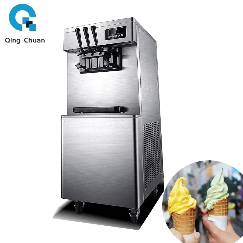 

Soft Ice Cream Machine Yogurt Maker 3 Flavors Electric for Business 28L/H