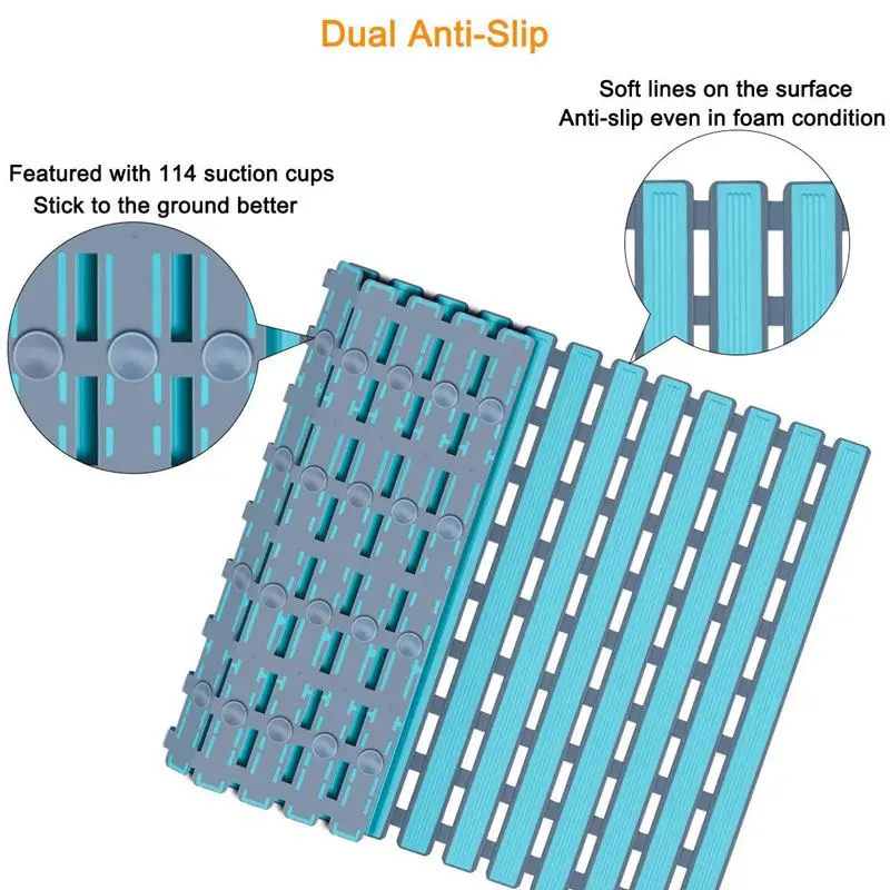 

Non Slip Bath Mat with Suction Cups, Bathroom Kitchen Door Floor Tub Shower Safety Mats Anti-Bacteria Professional with Drain Ho