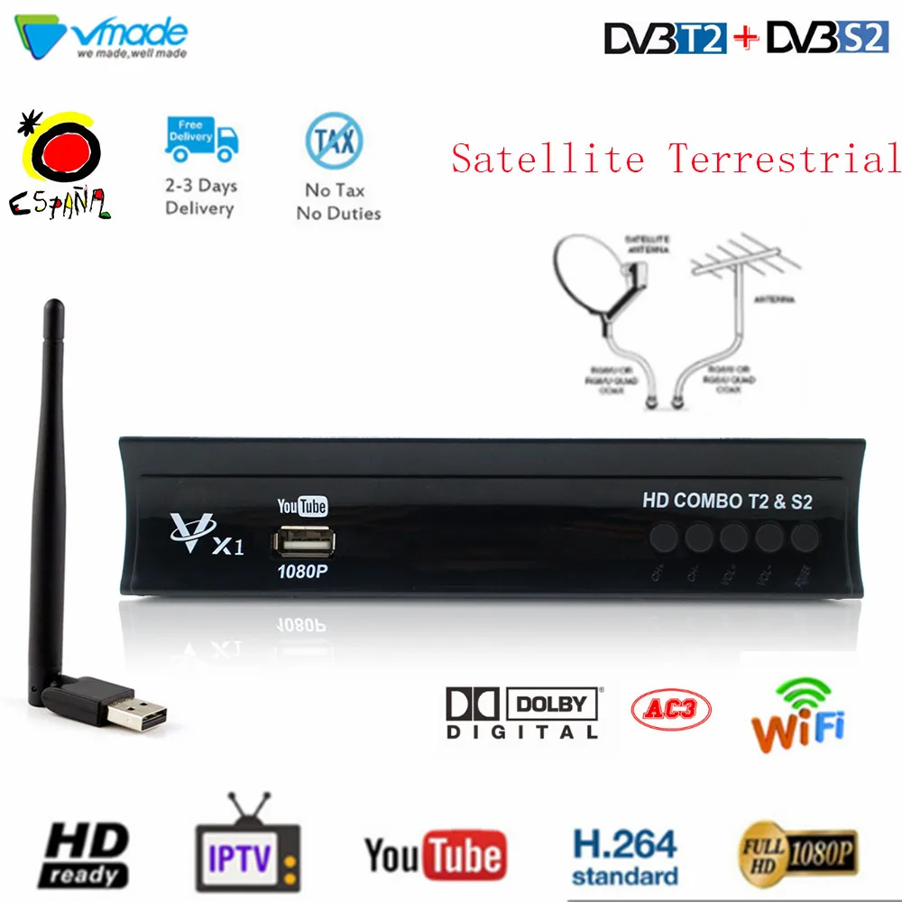 DVB-T2+ S2 комбо H.264 Поддержка 3D интерфейс Cccam IP tv Dolby наземный спутниковый ресивер HD цифровой ТВ-тюнер 1080P телеприставка