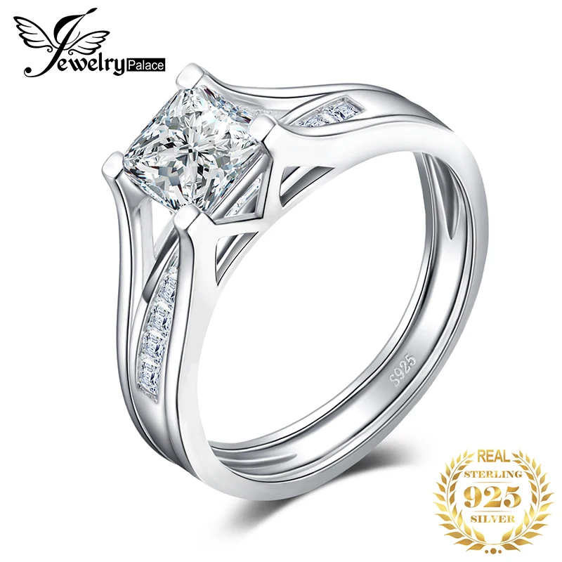 Jewelrypalace 2ct Принцесса пасьянс Юбилей Обручение кольцо Свадебные Свадебный набор каналов полоса 925 серебро на продажу