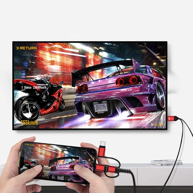 Кабель-адаптер 3-в-1 с Micro USB Type-C на HDMI для IPhone X 6 7 8 IPad Samsung S8 S9 IOS Android Phone To TV HDTV |