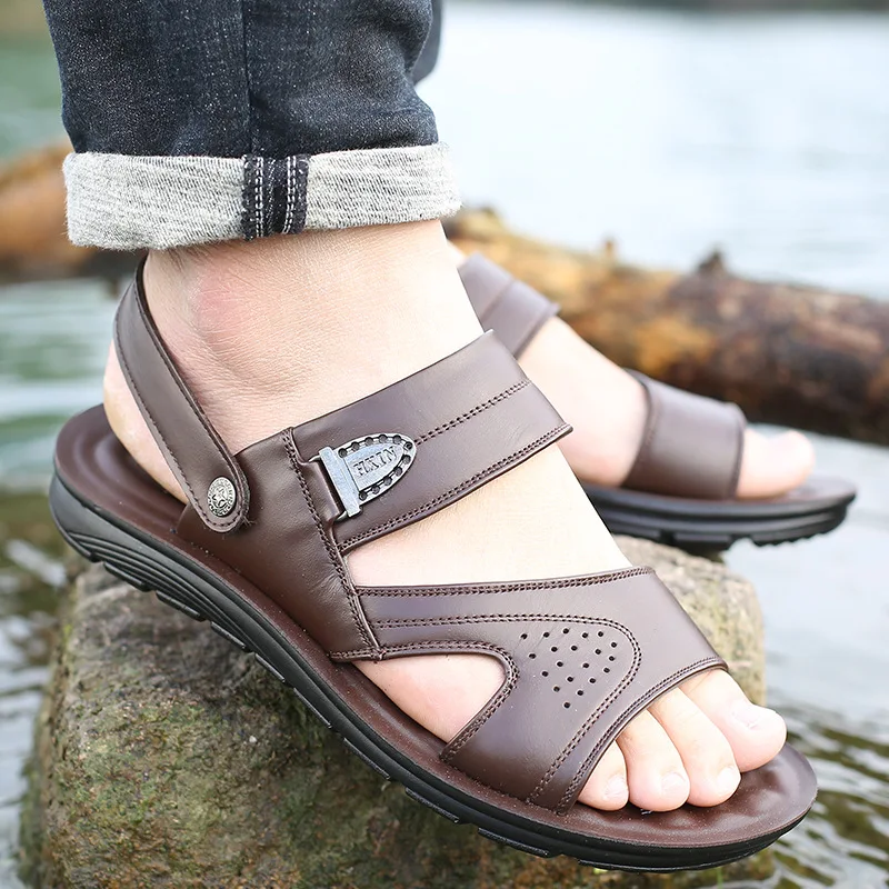 

New Summer Men's Leather Summer Sandals Fashion Casual Beach Shoes Cowhide Sandals Men's Non-slip Slippers Shoes