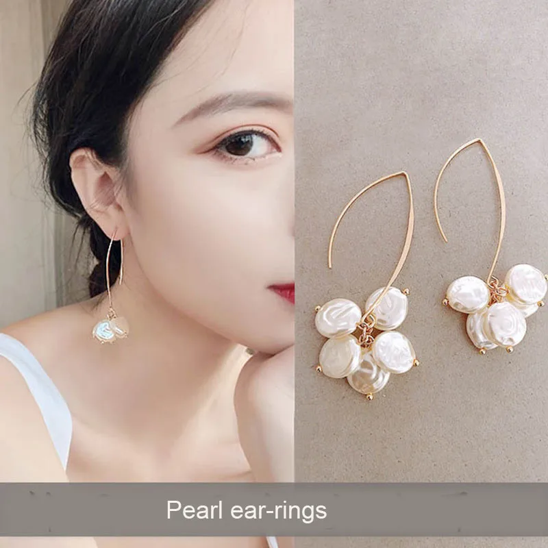 

2021 Spring and Summer New Simple and Personalized Shell Pearl Long Earrings All-match Fashion Pendant Earring Jewellery