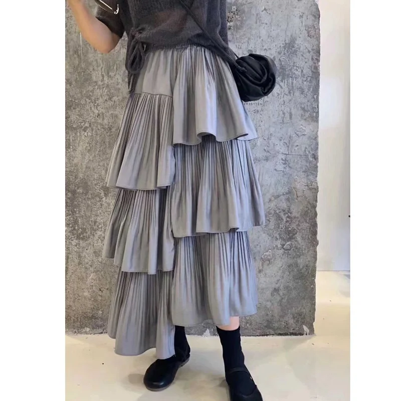 Осенние Асимметричные Многослойные Длинные юбки Cakee из смеси хлопка длинные А