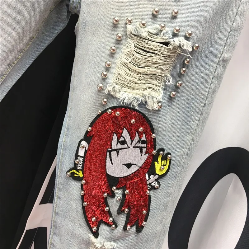 Модные женские рваные джинсы с дырками джинсовые шаровары высокой талией и