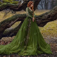 hunter green prom dress long sleeves a line appliques lace russia saudi arabic party dress robe de soir%c3%a9e de mariage