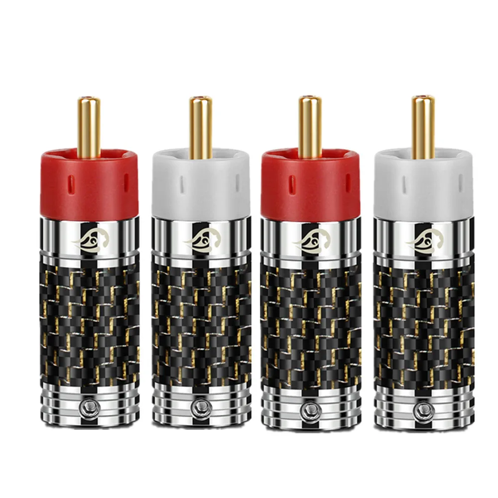 Conector RCA para altavoz, conector de Audio Hifi, 10mm, 6mm, telurio acústico, fibra de carbono, chapado en oro, bricolaje, macho, blanco y rojo