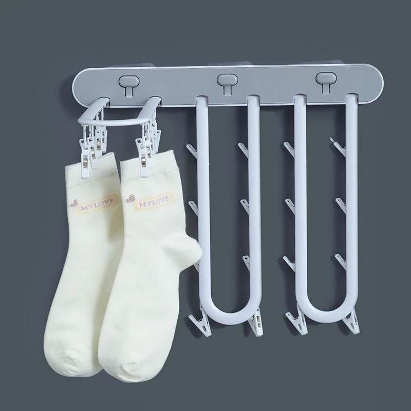 

Multifunctional Wall-mounted Folding Hanger, Portable Push Plastic Socks Clip Large 24 Clips