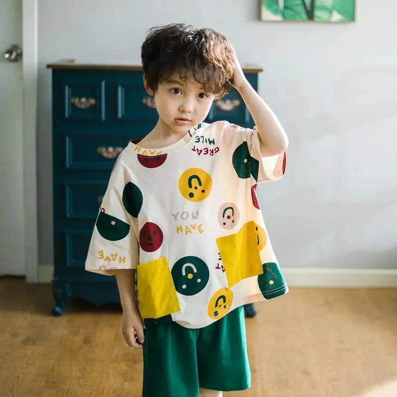 

Summer Cotton Boys Pajamas Sets 2021 New Korean Fashion Cute Printing Short Home Wear Two-Piece Suit Casual Children's Clothing