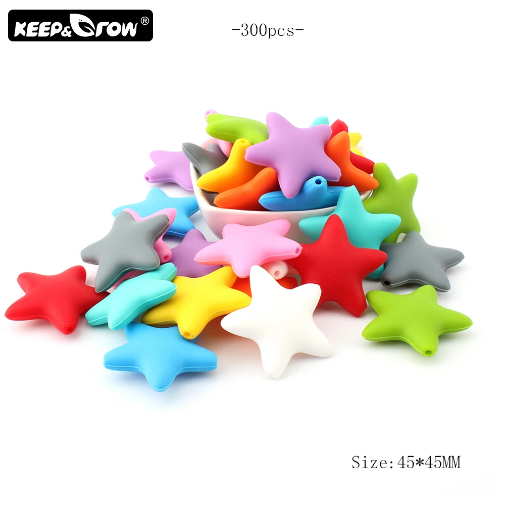 Keep&Grow 300Pcs Star Silicone Beads Food Grade Silicone Teethers Baby Teething Necklace DIY Pendant Making Nursing Accessories