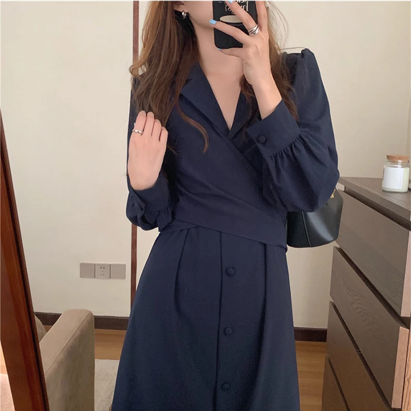 

Sister Fara New Spring 2021 Long Shirt Dress Women Notched Full Sleeve Elegant Dresses Autumn Office Lady Ankle-Length Dress