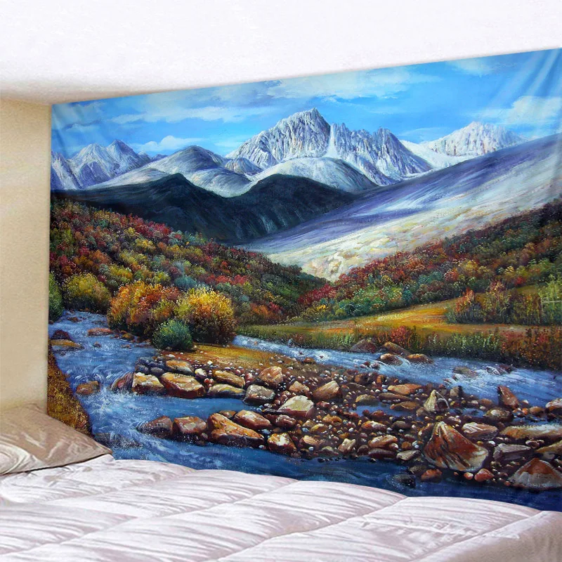 

Landscape oil painting printed tapestry home wall decoration yoga blanket bohemian hippie sofa bedspread hanging cloth