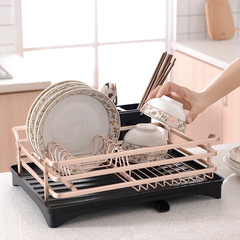 

Aluminium Dish Rack Kitchen Organizer Storage Drainer Drying Plate Shelf Sink Supplies Knife Fork Container Drain Stand