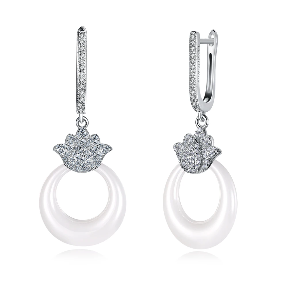 

SILVERHOO, серебро 925 пробы, ювелирные изделия, Круглые Женские серьги-подвески с цветком лотоса и фианитом