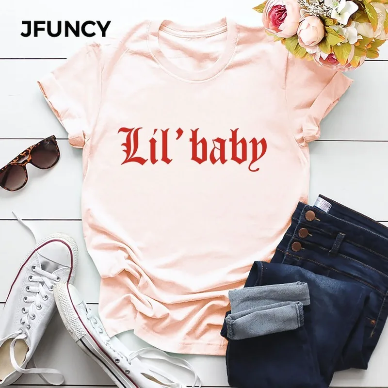 JFUNCY 2021 Summer Women Tops 5XL Oversize Casual Woman Loose T-shirts Baby Letter Print Short Sleeve Female Cotton Tees Shirt