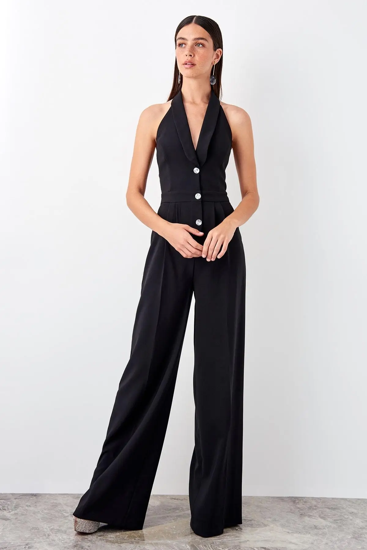 Trendyol черный комбинезон с пуговицами TPRSS19TU0034| |