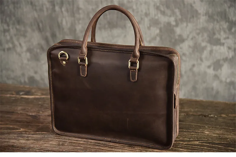 PNDME simple retro genuine leather men's women's briefcase crazy horse cowhide handbag business laptop shoulder messenger bag