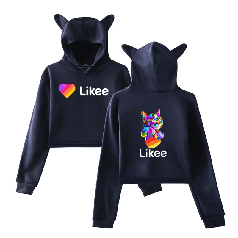 

New Female Pink Russia Style Likee App Rainbow Sweatshirt LIKEE Hoodies Women Cat Fox Crop Top Hoodie Cat Ear Trend Streetwear
