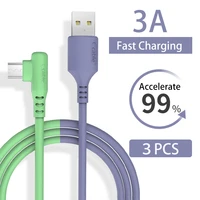 3pcs usb micro cable 3a 90 degree elbow data cable charging cable for samsung huawei xiaomi mobile phone fast charging usb cable