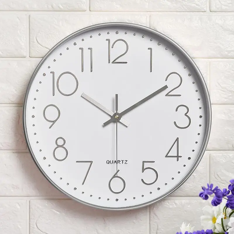Круглые Настенные часы в европейском стиле серебристые кварцевые украшения для