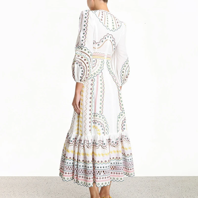Платье с вышивкой женское платье миди рукавами фонариками и высокой