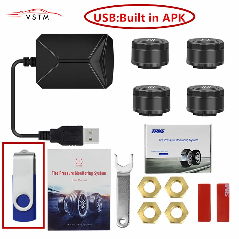 2020 TPMS USB Android Автомобильная система контроля давления в шинах 4 внешних/внутренних