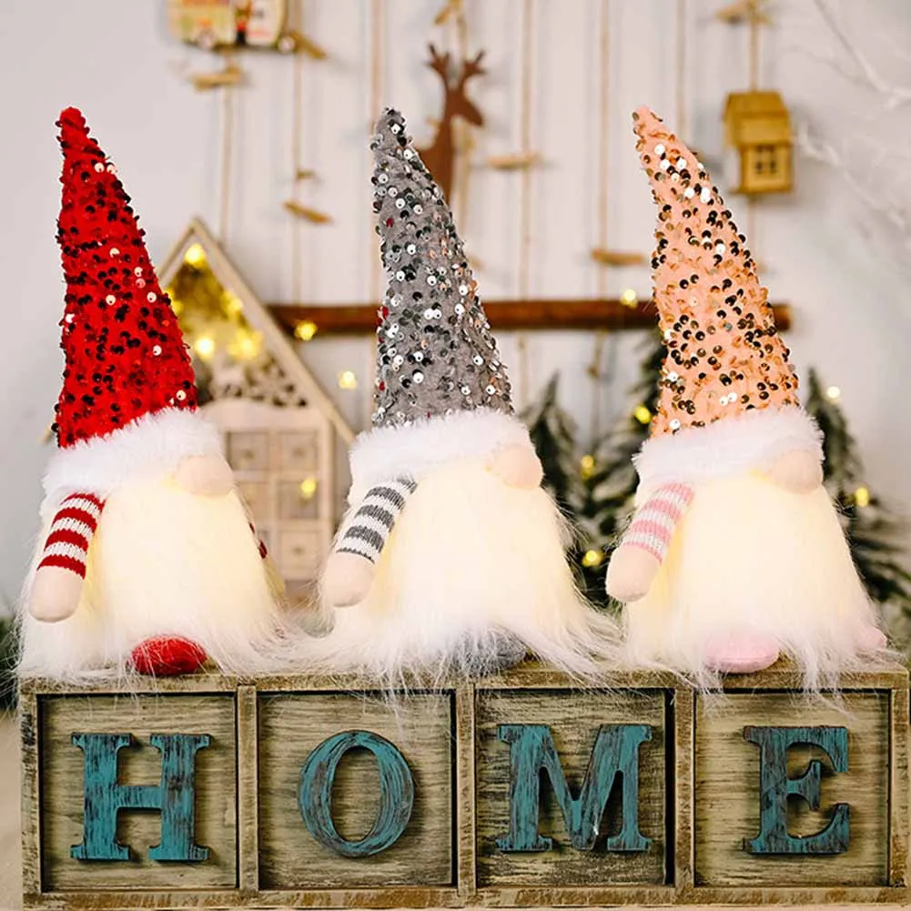 

1 X Christmas Decoration 30 Cm Gnome Ornaments Faceless LED Light Plush Doll Xmas Decors Gift 2021 New