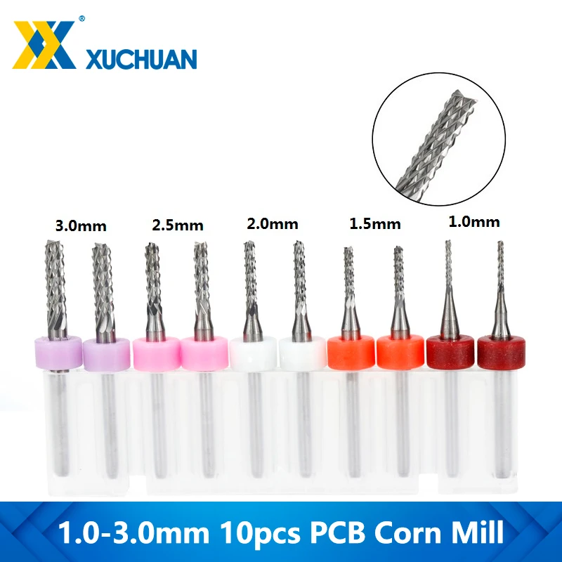 

10pcs 1.0-3.0mm PCB Corn Milling Cutter CNC Router Bit Carbide End Mill 3.175mm(1/8'') Shank Corn Milling Bit