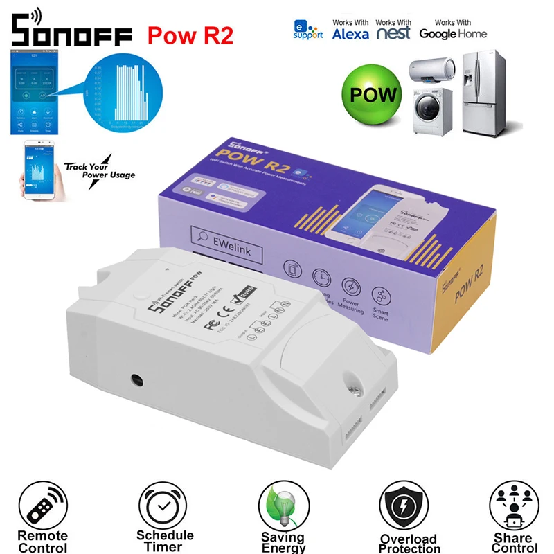 Sonoff Pow R2 16A Wi-Fi Беспроводной смарт-переключатель модуль дистанционное управление измерение расхода