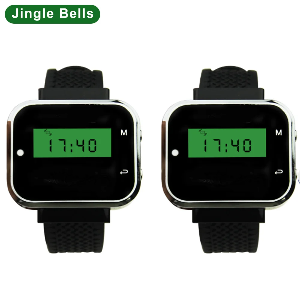 JINGLE BELLS CTW05 2 pcs of watch pager receivers/wireless calling system for restaurant waiter watch pagers guest pagers 433MHz