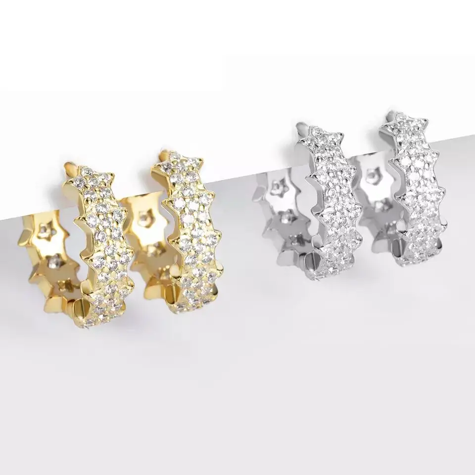

Fine Luxury Star Crystal Hoop Earrings For Women Trendy Golden Silver Color Piercing Earring Stainless Steel Jewelry Gift Female