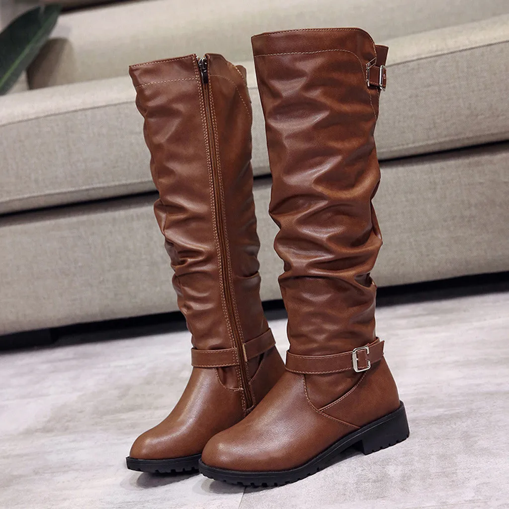 Женские ботинки Модные сапоги на молнии с квадратным каблуком однотонные Цвет