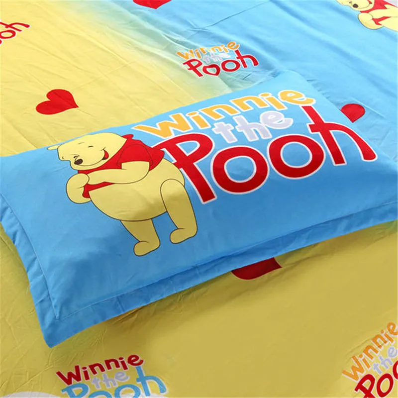 Disney Cartoon Winnie Pooh Piglet Tigger Bedding Set Queen Size Duvet Cover set for kids flat Sheet Bedspread birthday gift hot | Дом и сад