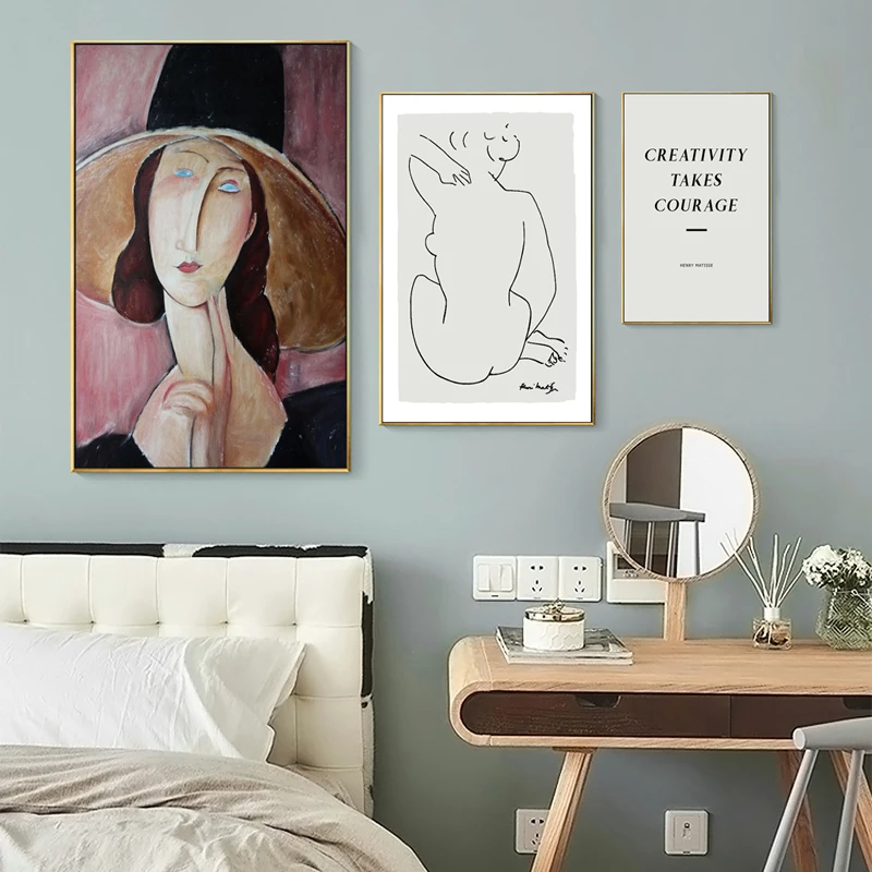 Современный геометрический Amedeo Modigliani женщина Mattis Эскиз Холст печать постер