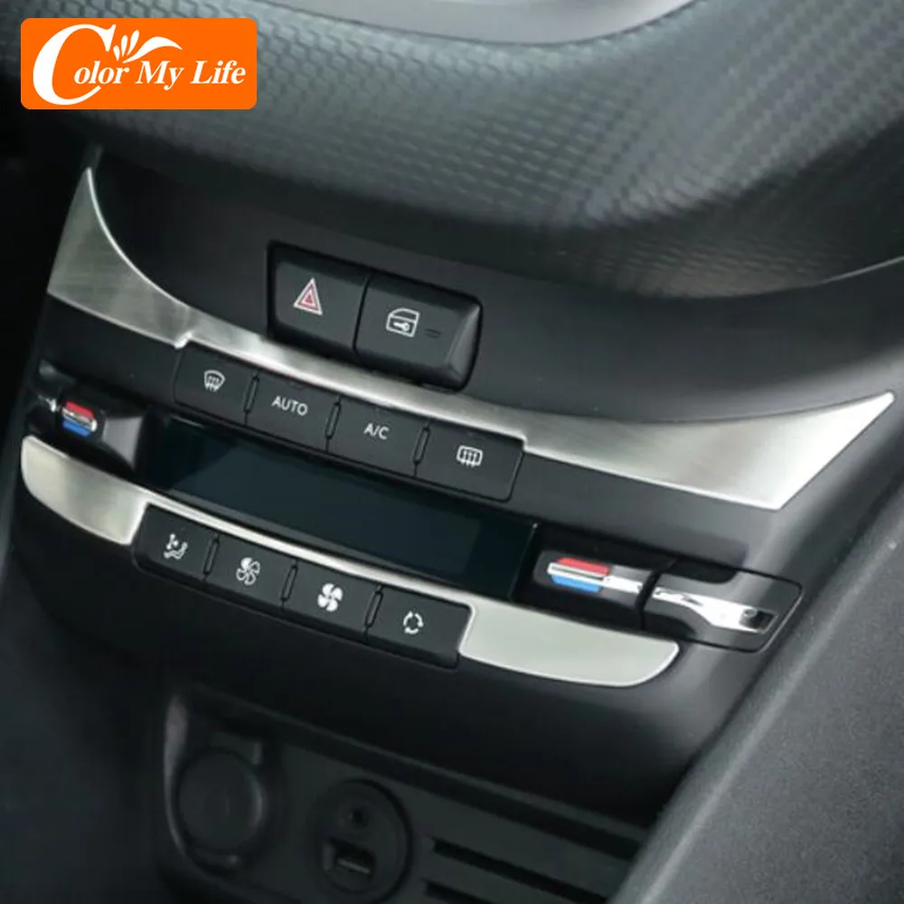 

Color My Life 2Pcs/Set Stainless Steel Sticker for Peugeot 208 2015 - 2019 Car AC Conditioning Button Panel Cover Trim