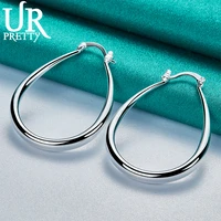 urpretty new 925 sterling silver simple smooth drop shape loop 41mm hoop earring for women wedding party charm jewelry gift
